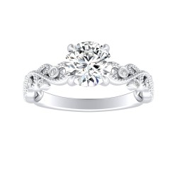 1.00 ct Center Round Lab Grown Floral Diamond Engagement Ring In 14K White Gold