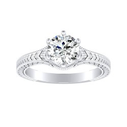 1.00 ct Center Round Lab Grown Vintage Solitaire Diamond Engagement Ring In 14K White Gold