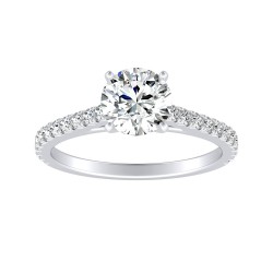 Classic 1.00 ct Center Round Lab Grown Diamond Engagement Ring In 14K White Gold