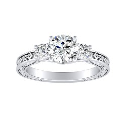 Three Stone Round Lab Grown Diamond Engagement Ring 1.00 ct Center In 14K White Gold