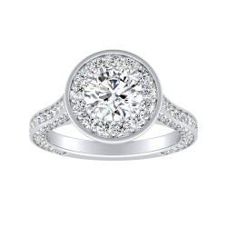 1.00 ct Center Round Lab Grown Diamond Halo Engagement Ring In 14K White Gold
