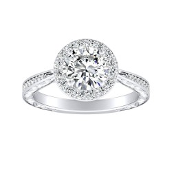 1.00 ct Center Halo Round Lab Grown Diamond Engagement Ring In 14K White Gold
