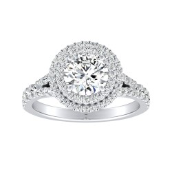 Double Halo 1.00 ct Center Round Lab Grown Diamond Engagement Ring In 14K White Gold