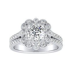 Halo 1.00 ct Center Round Lab Grown Diamond Engagement Ring In 14K White Gold
