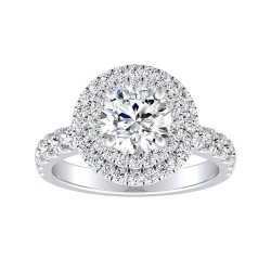 Double Halo 1.00 ct Center Round Lab Grown Diamond Engagement Ring In 14K White Gold