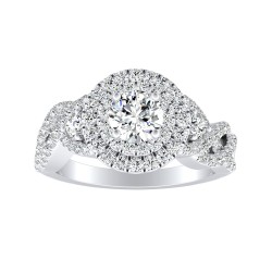 1.00 ct Center Double Halo Round Lab Grown Diamond Engagement Ring In 14K White Gold