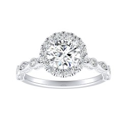 1.00 ct Center Halo Round Lab Grown Diamond Engagement Ring In 14K White Gold