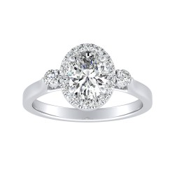 Halo 1.00 ct Center Oval Lab Grown Diamond Engagement Ring In 14K White Gold