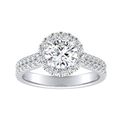 Halo Two Row 1.00 ct Center Round Lab Grown Diamond Engagement Ring In 14K White Gold