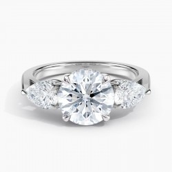 Three Stone 2.00 ct. Center Round Lab Grown Diamond Engagement Ring (E-F-VS) in 14K White Gold