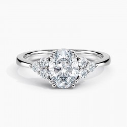 Dainty Three Stone 1.50 ct. Center Oval Lab Grown Diamond Engagement Ring (E-F-VS) in 14K White Gold