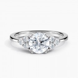 Dainty Three Stone 2.00 ct. Center Round Lab Grown Diamond Engagement Ring (E-F-VS) in 14K White Gold