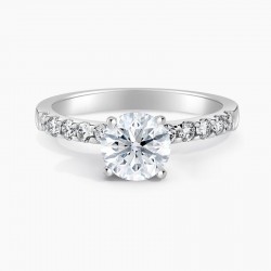 1.50 ct. Center Round Lab Grown Diamond Engagement Ring with 3/4 cttw side diamonds (E-F-VS) 4-Prong in 14K White Gold