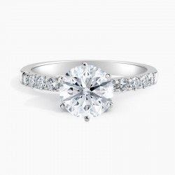 1.50 ct. Center Round Lab Grown Diamond Engagement Ring with 1/3 cttw side diamonds (E-F-VS) 6-Prong in 14K White Gold