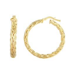 14K Gold Woven Half Round Hoop Earrings