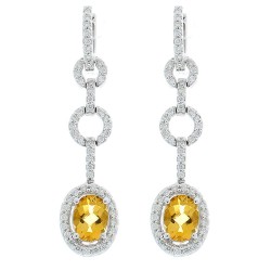 14K White Gold Citrine Gemstone Earrings