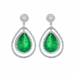 18K White Gold Emerald Gemstone Earrings