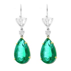 18K Two-Tone Emerald Gemstone Earrings