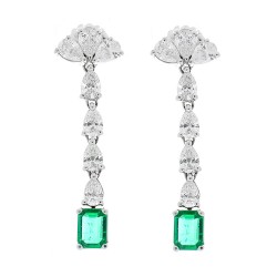 14K White Gold Emerald Gemstone Earrings