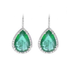 18K White Gold Emerald Gemstone Earrings