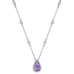 Appx Cttw: 3.29 Cts. Amethyst: Appx 2.98 Cts. Lassaire Simulated Diamonds: 0.31 Cts. Cttw Platinum Amethyst Aria NecklacesAria