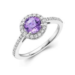 Appx Cttw: 1.18 Cts. Amethyst: Appx 0.84 Cts. Lassaire Simulated Diamonds: 0.34 Cts. Cttw Platinum Amethyst Aria RingsAria