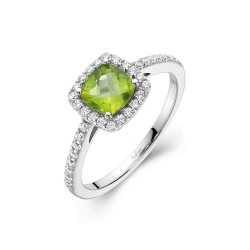 Appx Cttw: 1.60 Cts. Peridot: Appx 1.24 Cts. Lassaire Simulated Diamonds: 0.36 Cts. Cttw Platinum Peridot Aria RingsAria