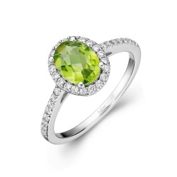 Appx Cttw: 1.57 Cts. Peridot: Appx 1.21 Cts. Lassaire Simulated Diamonds: 0.36 Cts. Cttw Platinum Peridot Aria RingsAria