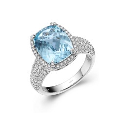 Appx Cttw: 6.60 Cts. Blue Topaz: Appx 5.05 Cts. Lassaire Simulated Diamonds: 1.55 Cts. Cttw Platinum Blue Topaz Aria RingsAria