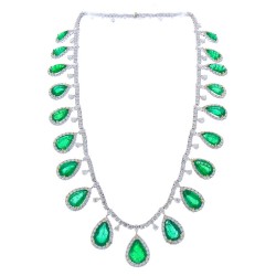 18K White Gold Emerald Gemstone Necklace