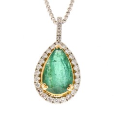 18K White Gold Emerald Gemstone Pendant