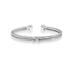 Italian Double Cable Cuff In Sterling Silver With .05Ct Diamonds X