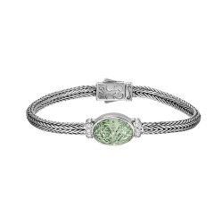 Silver 10X14Mm Woven Bracelet Green Amethyst And White Sapphires
