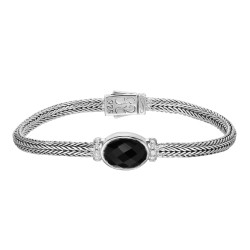 Silver 10X14Mm Woven Bracelet Black Onyx And White Sapphires