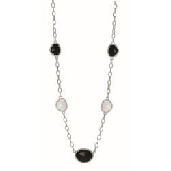 Silver Gem Candy Oval L Ink 18 In Necklace With Diamonds, Black And White Agate
