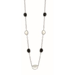 Silver Gem Candy Oval L Ink 26 In Necklace With Diamonds, Moonstone And Black Onyx