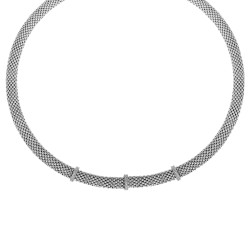 Silver 17In Popcorn Texture Necklace With Diamond Bar Stations