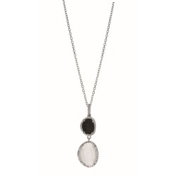 Silver Gem Candy L Inked Necklace With Black Onyx, Moonstone And Diamonds