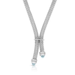 Sterling Silver Popcorn Y-Necklace With .10Ct Diamonds And Blue Topaz