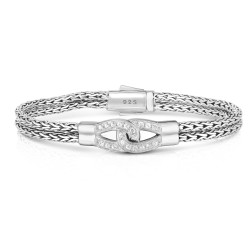 Woven Silver Double Strand Infinity Bracelet With White Sapphires