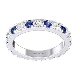 White Gold Blue Sapphire And Diamond Band Birthstone Ring S 1/2 CT