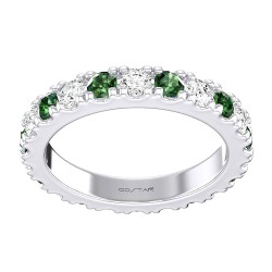 White Gold Emerald And Diamond Band Birthstone Ring 0.45 CT