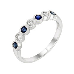 White Gold Blue Sapphire And Diamond Band Birthstone Ring 0.24 CT