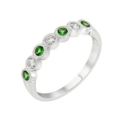 White Gold Emerald And Diamond Band Birthstone Ring 0.20 CT