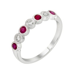White Gold Ruby And Diamond Band Birthstone Ring 0.27 CT