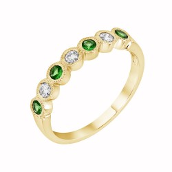 Yellow Gold Emerald And Diamond Band Birthstone Ring 0.20 CT