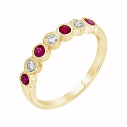 Yellow Gold Ruby And Diamond Band Birthstone Ring 0.21 CT