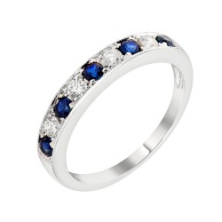 White Gold Blue Sapphire And Diamond Band Birthstone Ring 0.30 CT