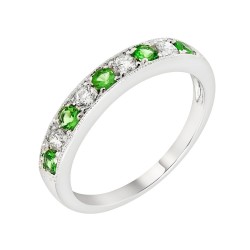 White Gold Emerald And Diamond Band Birthstone Ring 0.30 CT