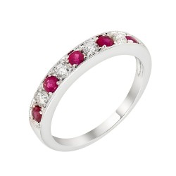 White Gold Ruby And Diamond Band Birthstone Ring 0.30 CT